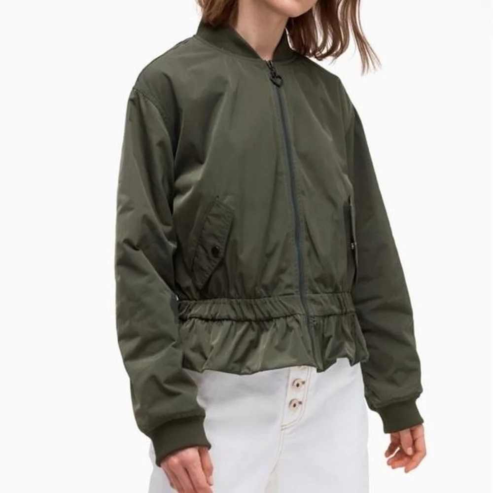 Kate Spade Twill Flounce Bomber Olive Green Jacket